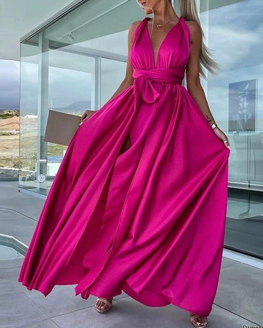 Robe magenta satinée - NELLE