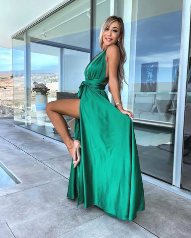 Robe vert flash satinée - NELLE